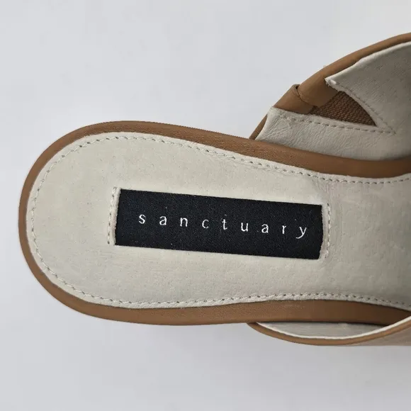 NWT Sanctuary Brave toe loop flared block heel sandals, Tan, 6.5M