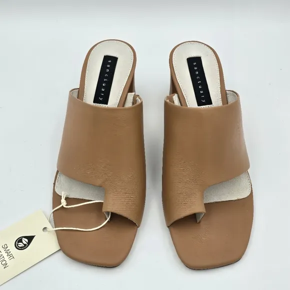 NWT Sanctuary Brave toe loop flared block heel sandals, Tan, 6.5M