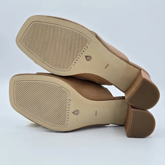 NWT Sanctuary Brave toe loop flared block heel sandals, Tan, 6.5M