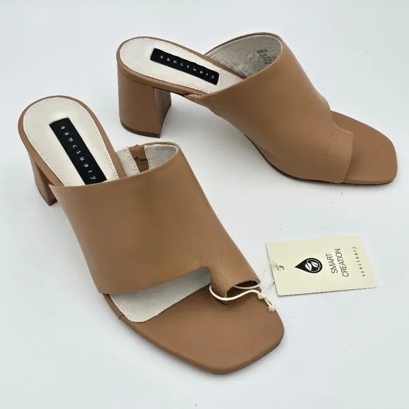 NWT Sanctuary Brave toe loop flared block heel sandals, Tan, 6.5M