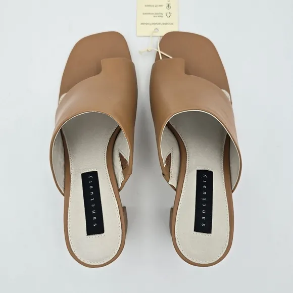 NWT Sanctuary Brave toe loop flared block heel sandals, Tan, 6.5M