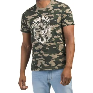 NWT TRUE RELIGION Camo Print Arch Logo Graphic Crew Neck T-Sirt