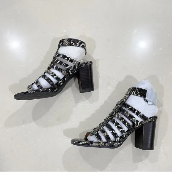NWT Vionic Perk Sami Boa Caged Block Heel Sandals Black Snakeskin 8.5
