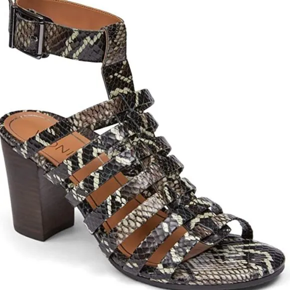 NWT Vionic Perk Sami Boa Caged Block Heel Sandals Black Snakeskin 8.5
