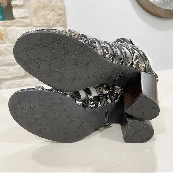NWT Vionic Perk Sami Boa Caged Block Heel Sandals Black Snakeskin 8.5