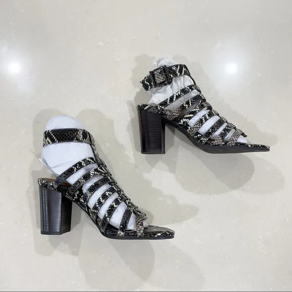 NWT Vionic Perk Sami Boa Caged Block Heel Sandals Black Snakeskin 8.5