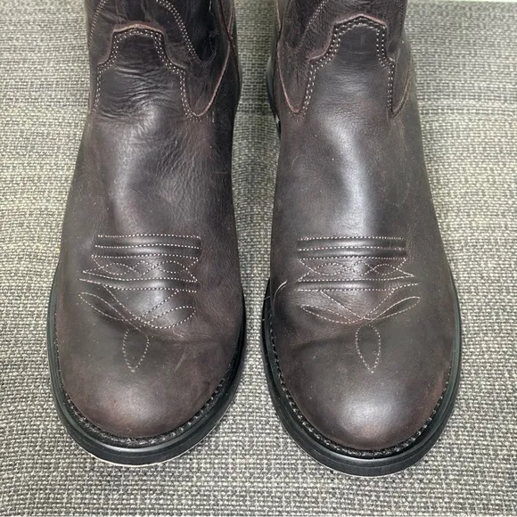 Old West Cowboy Western Boots-Dark Brown-Leather-Women Size 7/Youth Size 5.5