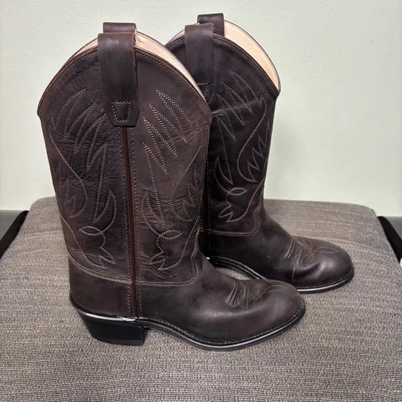 Old West Cowboy Western Boots-Dark Brown-Leather-Women Size 7/Youth Size 5.5