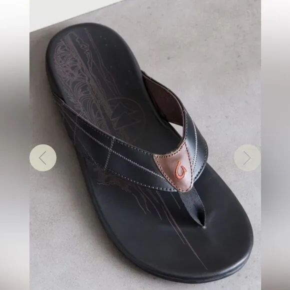 Olukai Men’s Hokule'a Kia leather black Sandals flip flops size 13 EUC!