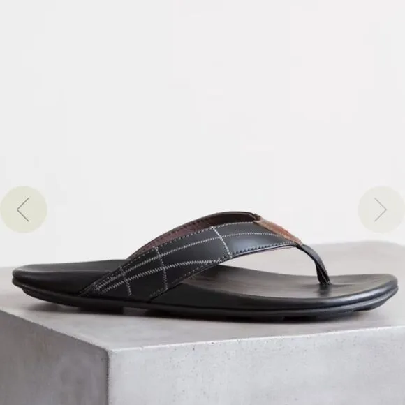 Olukai Men’s Hokule'a Kia leather black Sandals flip flops size 13 EUC!