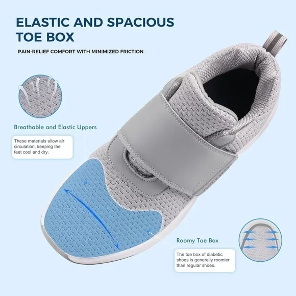 Ortho rest mens grey sneakers Adjustable Closure Orthopedic Walking Shoes Size 9