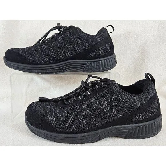 OrthoFeet Mens 7.5 EEEE Lava Stretch Knit 633 Orthopedic Shoe Black With Inserts