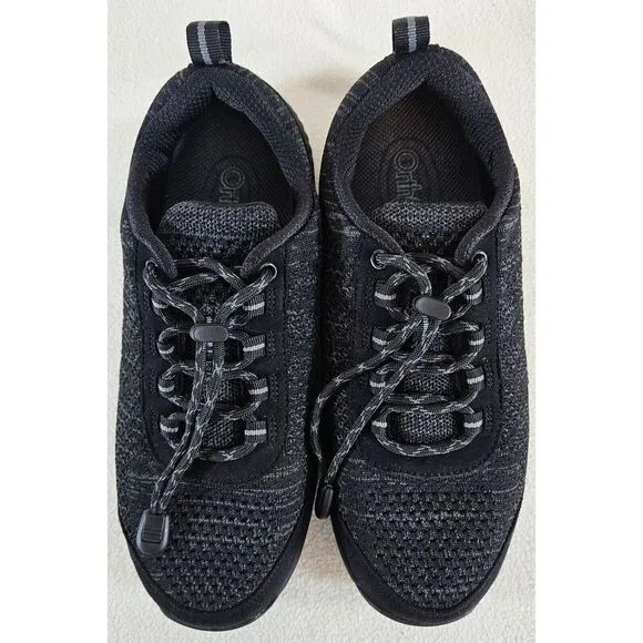 OrthoFeet Mens 7.5 EEEE Lava Stretch Knit 633 Orthopedic Shoe Black With Inserts