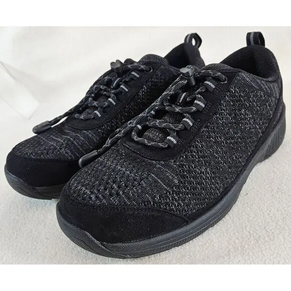 OrthoFeet Mens 7.5 EEEE Lava Stretch Knit 633 Orthopedic Shoe Black With Inserts