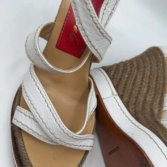 Paloma Barcelo White Leather Wedge Sandals Size 40 Made in Spain Vero Cuoio