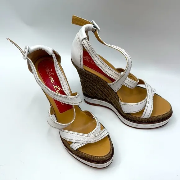 Paloma Barcelo White Leather Wedge Sandals Size 40 Made in Spain Vero Cuoio