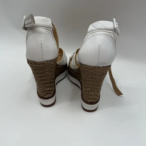 Paloma Barcelo White Leather Wedge Sandals Size 40 Made in Spain Vero Cuoio