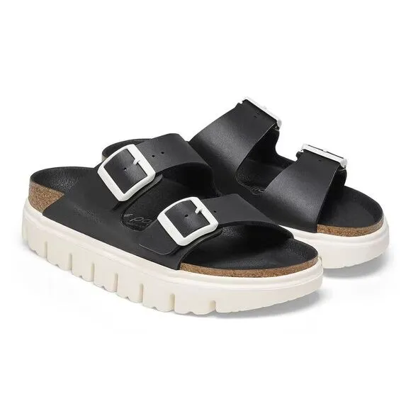 Papillio Birkenstock Arizona Chunky Black Sandals Women Size 37 US 6 White Sole