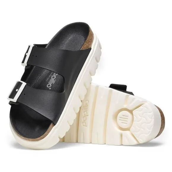 Papillio Birkenstock Arizona Chunky Black Sandals Women Size 37 US 6 White Sole