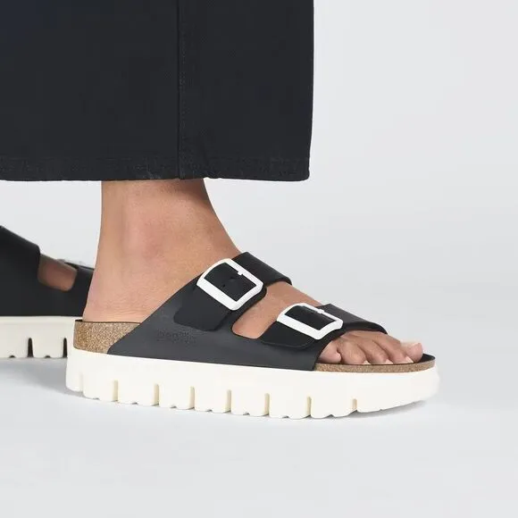 Papillio Birkenstock Arizona Chunky Black Sandals Women Size 37 US 6 White Sole
