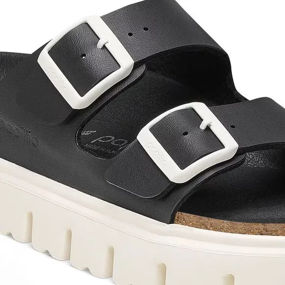 Papillio Birkenstock Arizona Chunky Black Sandals Women Size 37 US 6 White Sole