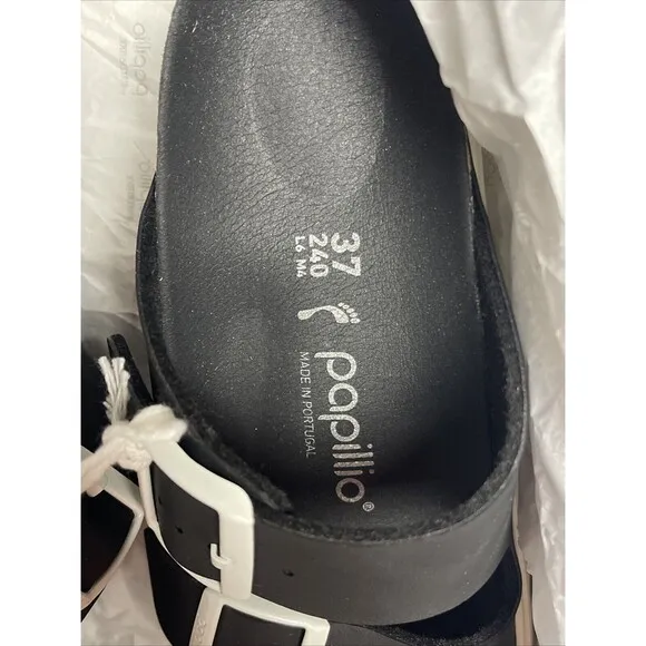 Papillio Birkenstock Arizona Chunky Black Sandals Women Size 37 US 6 White Sole