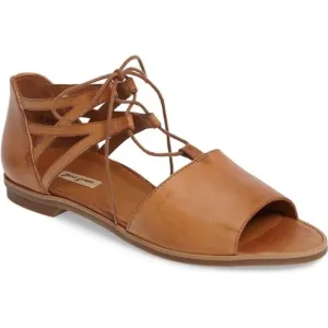 Paul Green Morea Leather D'orsay Flat Sandals Ghillie Lace Up brown/ tan - 4.5