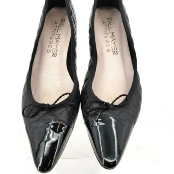 Paul Mayer Attitudes Regal Quilted Patent Pointed Bow Accent Heel Shoes Pumps