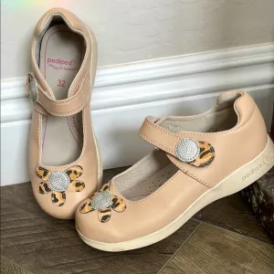Pediped Beige Mary Jane Shoes with Flower Detail 1Y