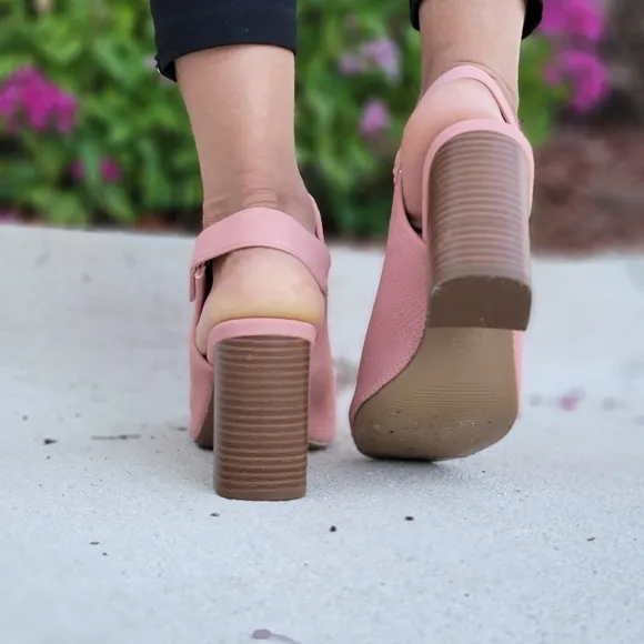 Peep Toe Chunky Heel Slingback Booties Blush Color