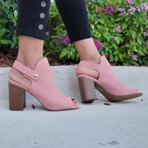 Peep Toe Chunky Heel Slingback Booties Blush Color
