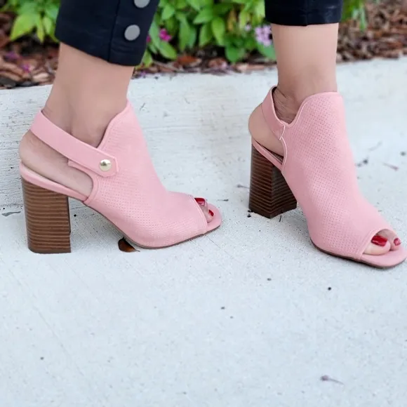 Peep Toe Chunky Heel Slingback Booties Blush Color