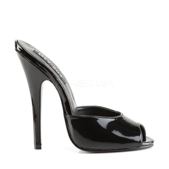 Pin Up Peep Toe Slide On Patent High Heel Shoes