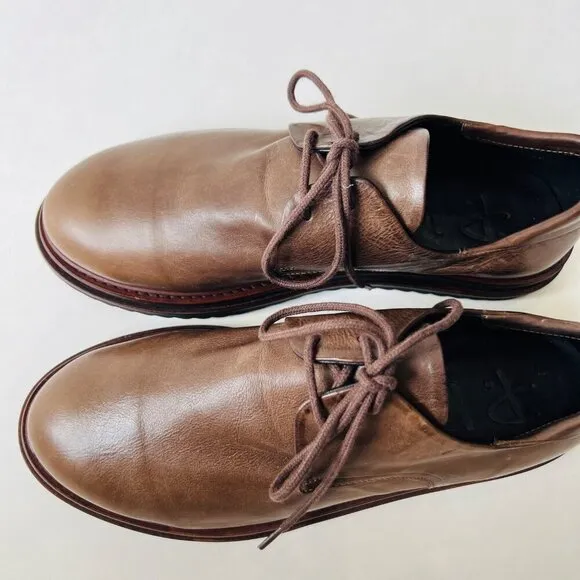 P.Monjo women flat form leather lace up loafers , brown, Size 40