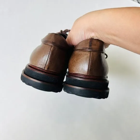 P.Monjo women flat form leather lace up loafers , brown, Size 40