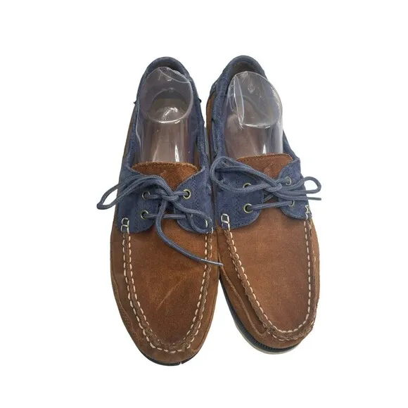 Polo Ralph Lauren Barx Boat Shoes Men's US 11D Brown Blue Leather Moc Toe Shoes