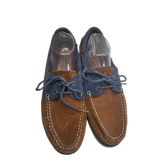Polo Ralph Lauren Barx Boat Shoes Men's US 11D Brown Blue Leather Moc Toe Shoes