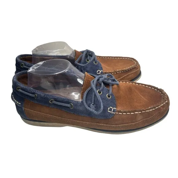 Polo Ralph Lauren Barx Boat Shoes Men's US 11D Brown Blue Leather Moc Toe Shoes