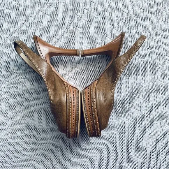 Prada brown leather peep toe slingback heels, 9.5
