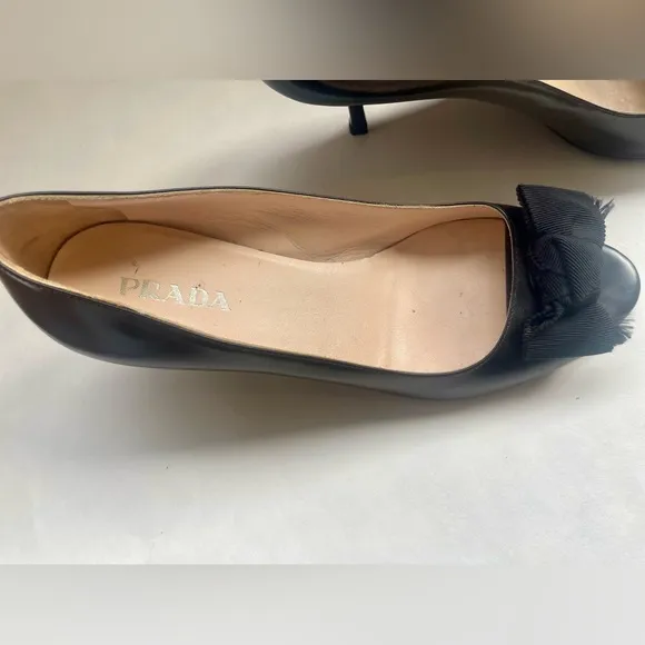Prada Women’s Open Toe Shoes Black with Bow Size 38.5