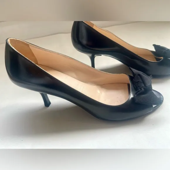 Prada Women’s Open Toe Shoes Black with Bow Size 38.5