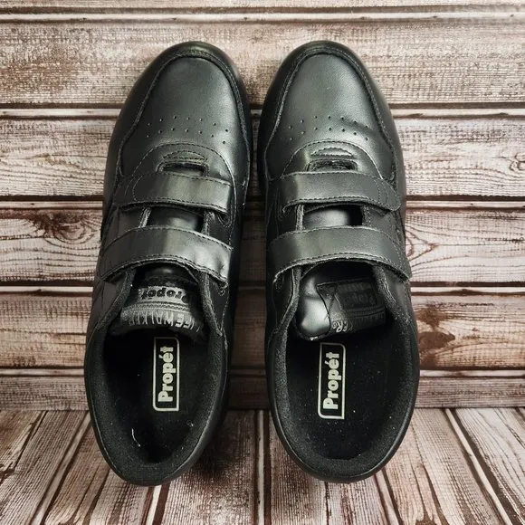 PROPET Life Walker Men's 8 X (3E) Leather Black Adj. Straps Sneakers Shoes EUC