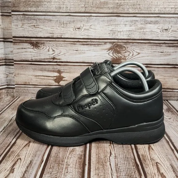 PROPET Life Walker Men's 8 X (3E) Leather Black Adj. Straps Sneakers Shoes EUC