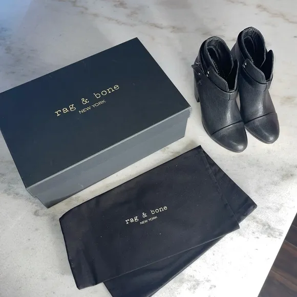 Rag &amp; Bone Harrow Black Leather Ankle Boot
