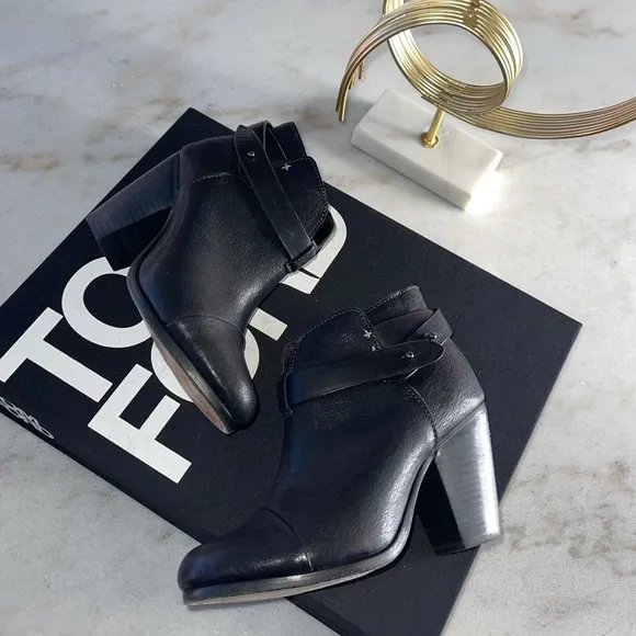 Rag &amp; Bone Harrow Black Leather Ankle Boot