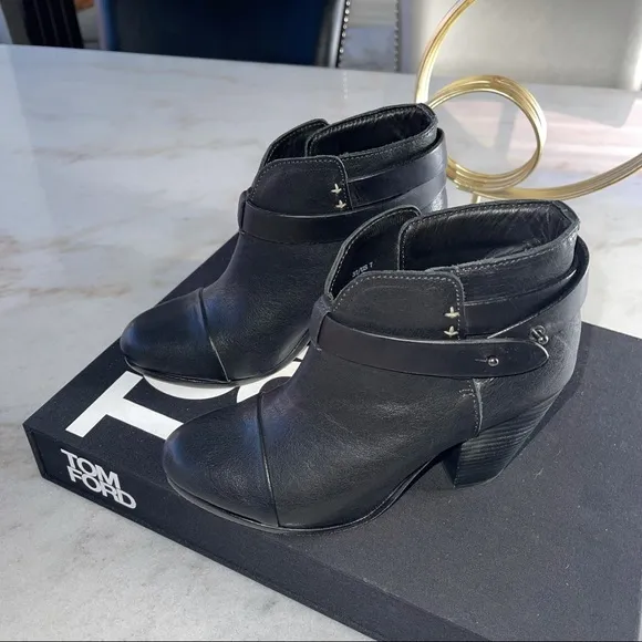 Rag &amp; Bone Harrow Black Leather Ankle Boot