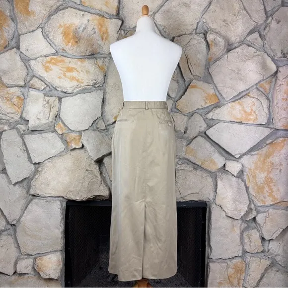 Ralph Lauren Blue Label c. 1980s Twill Maxi Skirt Khaki | 12