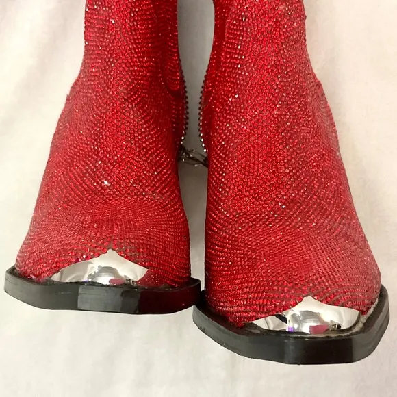 Red Clubexx Dolls Kill Rhinestone Pointed Toe Sparkly CowBoy Boots Size 7M
