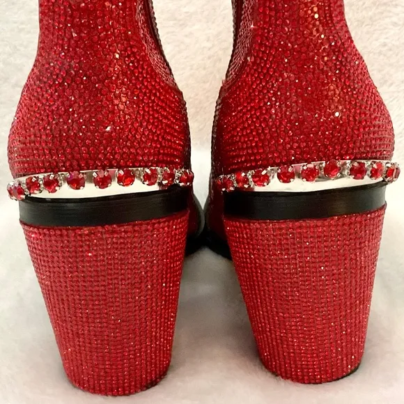 Red Clubexx Dolls Kill Rhinestone Pointed Toe Sparkly CowBoy Boots Size 7M