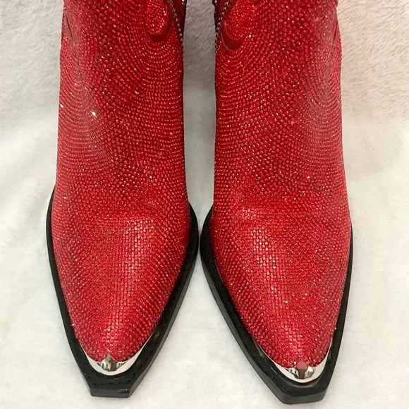 Red Clubexx Dolls Kill Rhinestone Pointed Toe Sparkly CowBoy Boots Size 7M